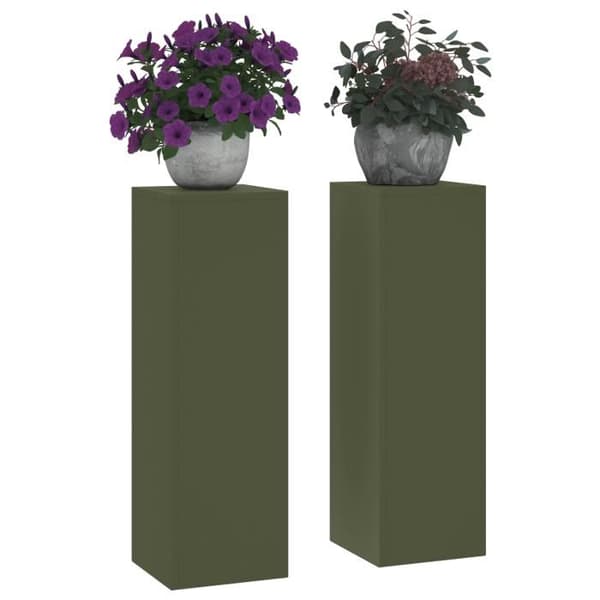 Uteväxtstöd Pelare 2 st Grön Oliv 24x24x75 cm Stål