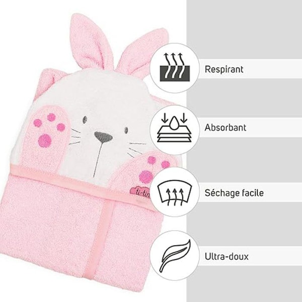Barnrock - Ti-Tin - Design med kaninöron - Rosa - 6 till 18 månader - Frotté bomull Rosa