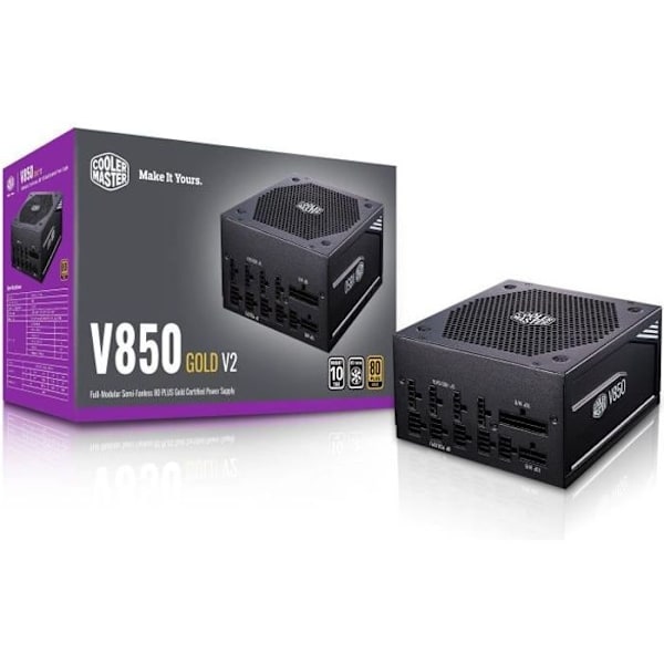 COOLER MASTER V850 Gold V2 - 850W 100% modulär & 40% fläktlös strömförsörjning (80 Plus GOLD certifierad 10 års garanti)