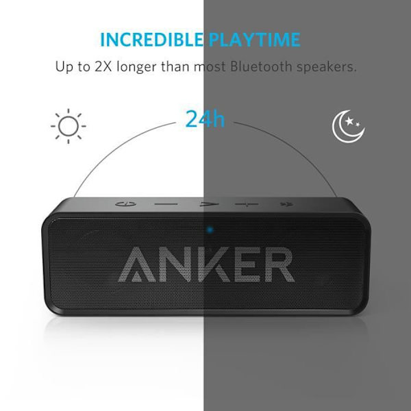 ANKER SoundCore Stereo Bluetooth Bärbar högtalare - 24h lång batteritid - Handsfree-funktion - Svart Svart