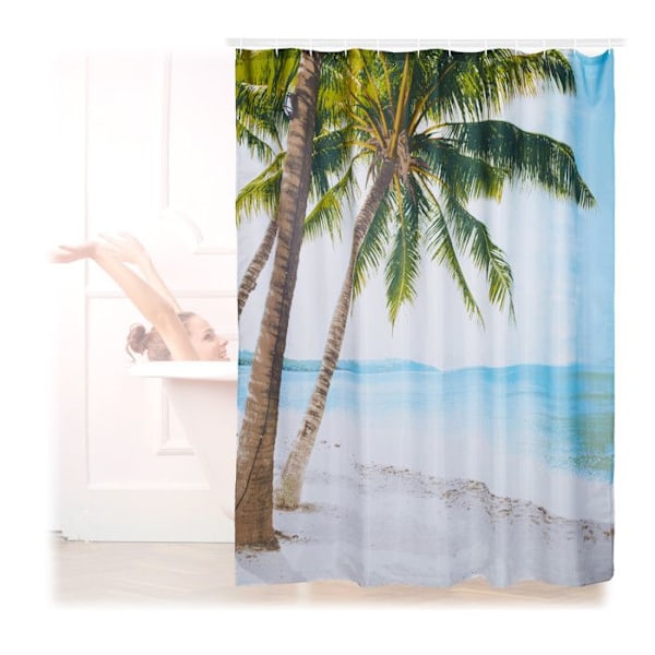 Relaxdays Duschdraperi 180 x 180 cm Badrum Strand Sand Palm Tree Anti-mögel Polyester, Färgad Färgad