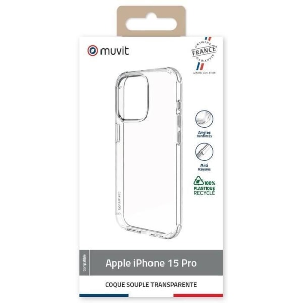 Fodral till iPhone 15 Pro Återvunnet Mjukt Stötsäkert Muvit Transparent