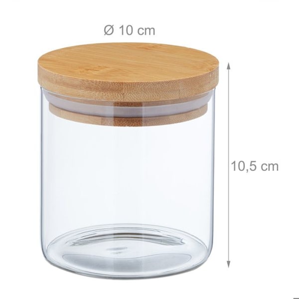 Relaxdays Set med 9 glasburkar, små burkar med bambulock, 500 ml, lufttät, genomskinlig/natur transparent, ljusbrun