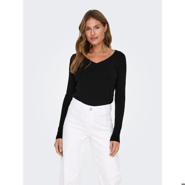 Pull col en V kvinna Only Venice - svart svart M