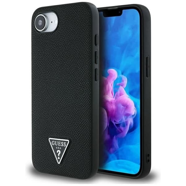 Coque Guess Grained PU Triangle Logo MagSafe för iPhone 16e - Svart Svart