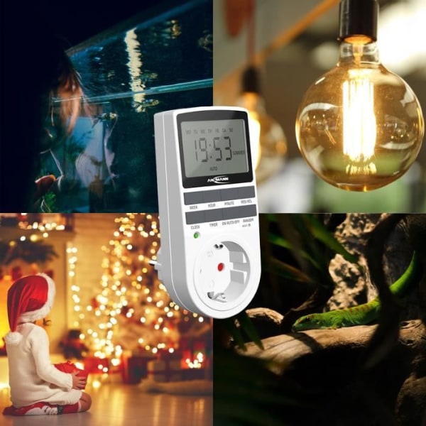 Digital timer - ANSMANN - 3680W - 2,1" LCD-skärm - 10 växlar/dag - Barnskydd Vit