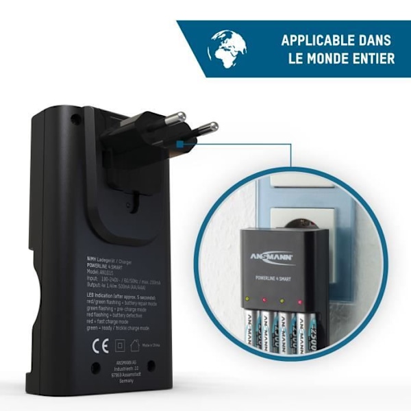 Batteriladdare - ANSMANN - Powerline 4 Smart - 1 till 4 AA/AAA-batterier - LED-skärm - Reparationsläge