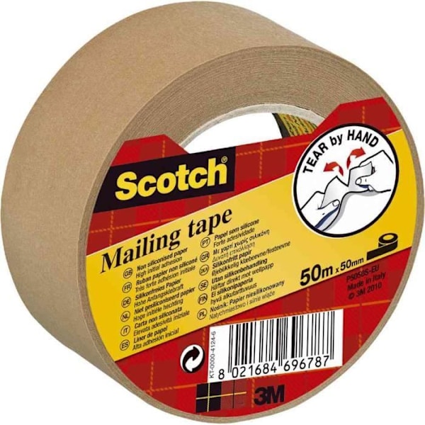 Förpackningstejp - SCOTCH - P5050 - Brun Papper - 50mm x 50m - Stark lim kastanj
