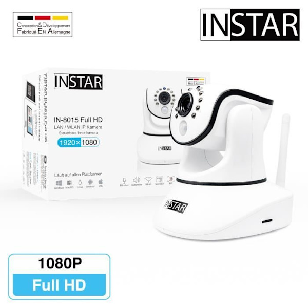 INSTAR IN-8015 Full HD WiFi IP övervakningskamera 1080P PIR ONVIF Rörelsedetektering inomhus WDR Motoriserad webbkamera P2P DDNS Vit