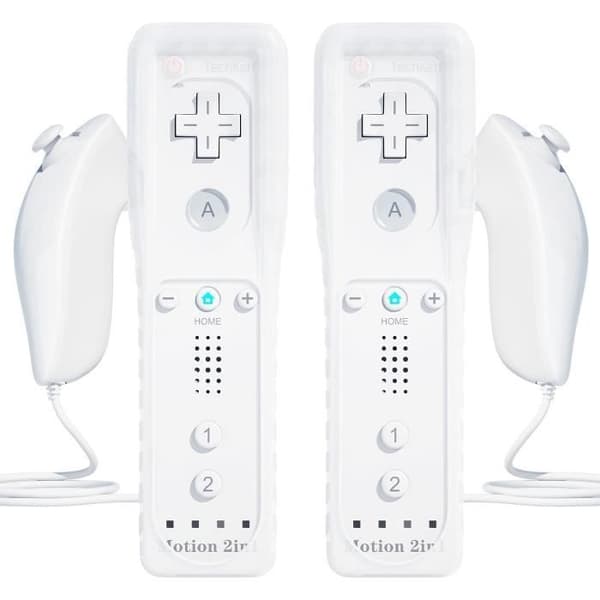 Spelkontroll - TechKen - 2 delar Wii-kontroll - Bluetooth - Vibration - Silikonfodral Vit