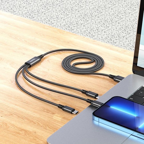 USB-A till Type-C, Lightning, Micro-USB, 2A, 1m - Hoco Super (X76) - Svart
