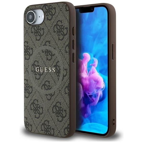 Coque Guess 4G Ring Classic Logo MagSafe för iPhone 16e - Brun Brun