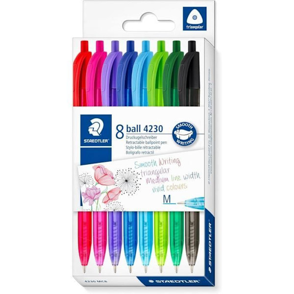 kula 4230 M infällbar kulspetspenna, etui om 8 Blandade i rött, magenta, lila, blå