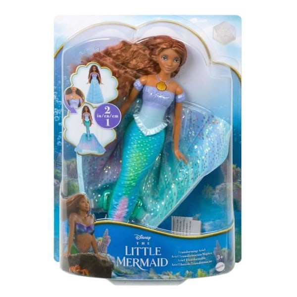 Disney-Den lilla sjöjungfrun-Ariel Transformable Human and Mermaid Doll HLX13 Flerfärgad