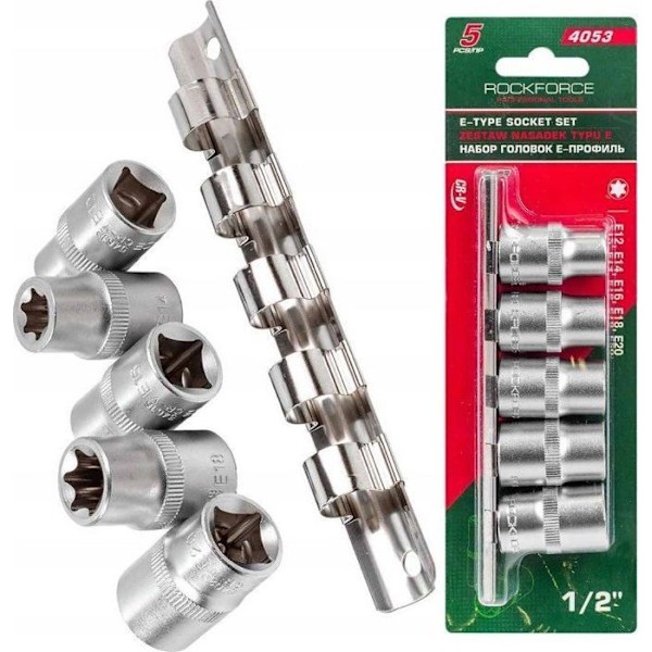 Douillor - Rockforce - RF-4053 - Sats med 1/2 profil E, 5 delar. (E12,E14,E16,E18,E20) på bandet