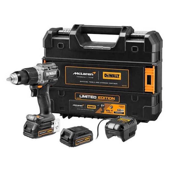 Percussionsborren XR 18V McLaren-utgåvan - DEWALT - med 2 batterier 18V 1.7Ah - laddare - koffert - DCD85ME2GT-QW