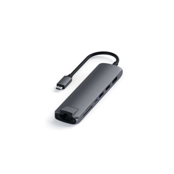 Smal USB-C Hub med Satechi Single-Wing Ethernet Adapter Grå-Silver