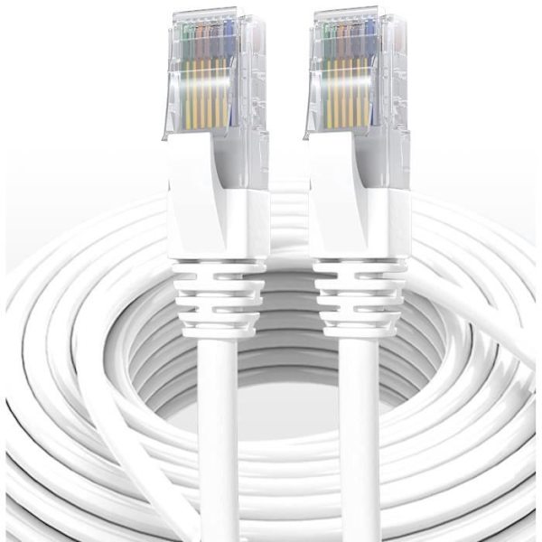 Elfcam® - 30m Cat7 nätverkskabel Ethernet RJ45, LAN-WLAN-kabel Cat 7 Shielded Twisted Pair SFTP 100 % koppar, rund kabel, vit(30M)