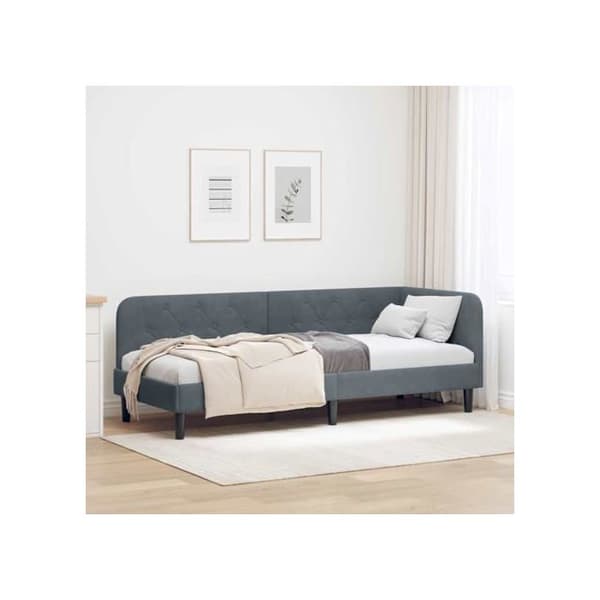 Vinkelsängram i sammet - vidaXL - Mörkgrå - 80x200 cm - L-format design - Mångsidig bäddsoffa - Ribbram Mörkgrå
