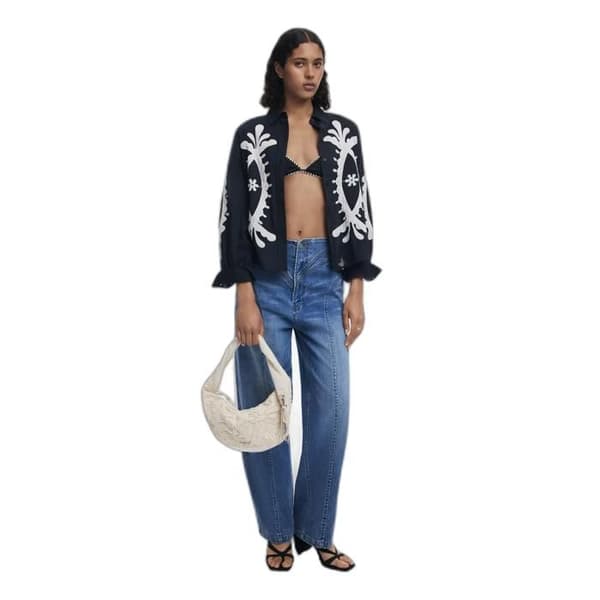 Långärmad blus dam Desigual Flora svart vit jag