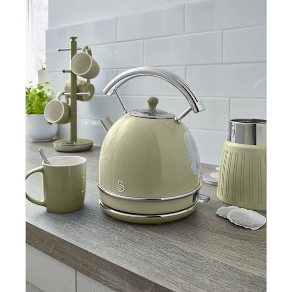 Retro vattenkokare, 1,8 L, BPA-fritt rostfritt stål, dold motstånd, sladdlös SWAN SK14630GNEU 3000W Grön 53746