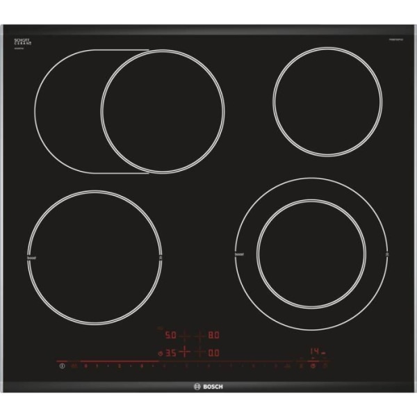 BOSCH Serie 8 keramisk kokplatta PKN675DP1D - 4 brännare - Svart och rostfritt stål