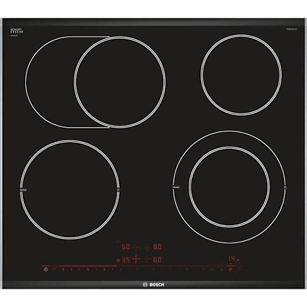 BOSCH Serie 8 keramisk kokplatta PKN675DP1D - 4 brännare - Svart och rostfritt stål Svart, Rostfritt stål
