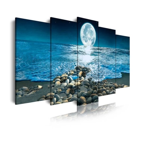 DekoArte - Modern Canvas Print | Dekoration för vardagsrum eller sovrum | Landskap Månen lysande strand | 5 st 150 x 80 cm