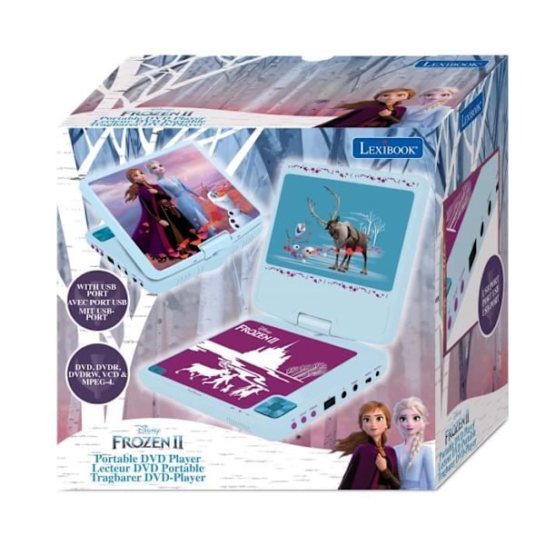 Bärbar DVD-spelare med 7" roterande skärm och USB-port, Frozen hörlurar Blå