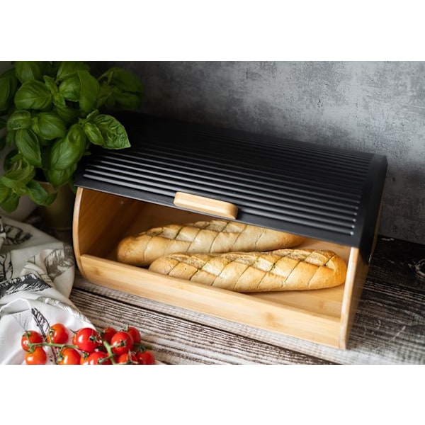 Brödbox - Ej specificerat - Modell 2737 - Bambu - Svart stål - Modern design svart/ljust trä