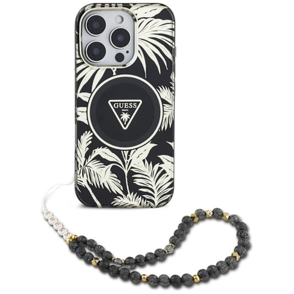 Coque Guess Palm Trees Triangle Pearl Strap MagSafe för iPhone 16 Pro (svart) svart