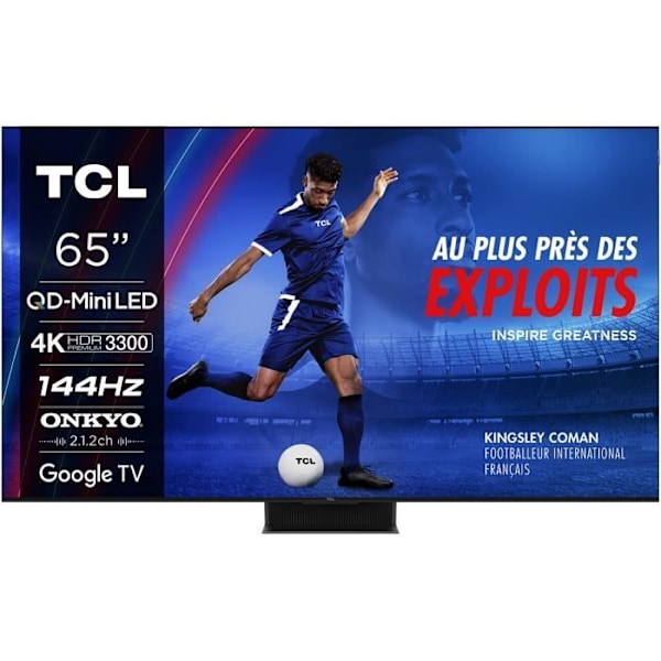 QD-MiniLED-skärm 165 cm (65') - 4K UHD, Google TV, Onkyo Dolby Atmos - Game Master Pro 3.0, 4 HDMI - 1 USB