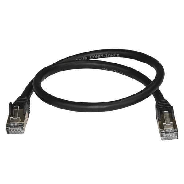 STARTECH Skärmad Cat6a STP nätverkskabel utan krok - 50 cm Svart - Snittsäker RJ45 Ethernet-kabel - Patchkabel