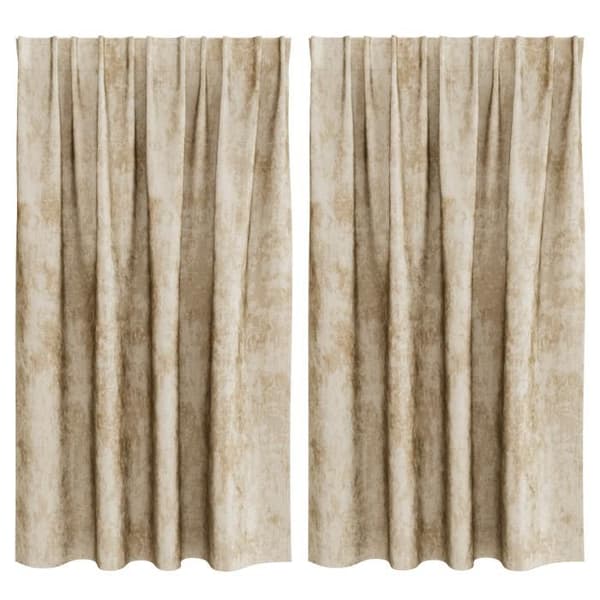 Crème sammet gardiner 140 x 140 cm - 2 stycken, ögla, matt polyester Grädde