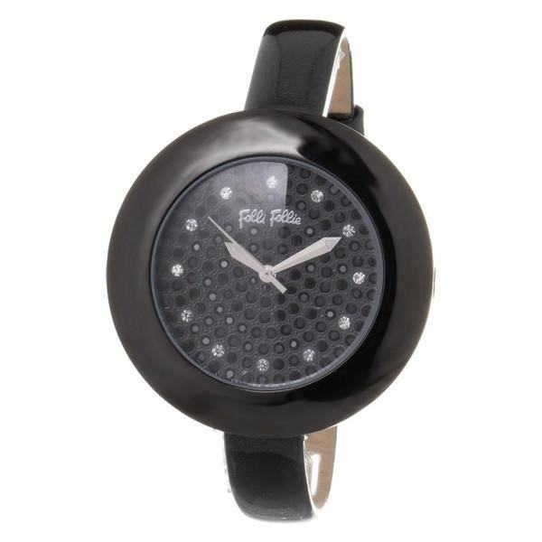 Damklocka - Folli Follie - WF0Y009SSK - Ø 40 mm - Läder - Kvarts - Trendig Svart
