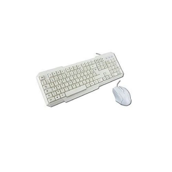 MCL tangentbord och mus - USB optisk kabel - 1200 dpi - 3 knappar - Hjul med broms - AZERTY - Vit