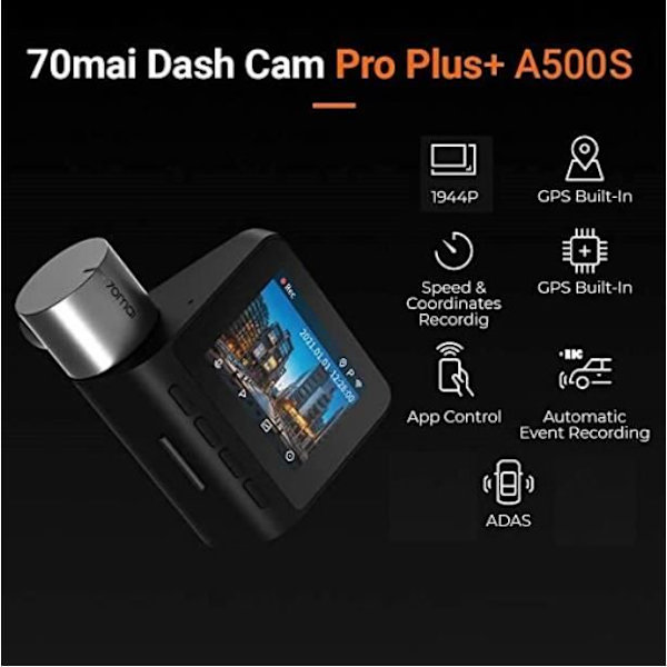 70mai Pro Plus+ A500S Dash cam, inbyggd GPS, ruttspårning, ADAS