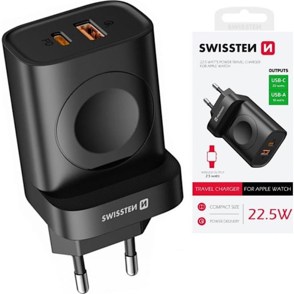 Sourcing reseau laddare Swissten USB-A / USB-C / iWatch adapter för bärbar dator