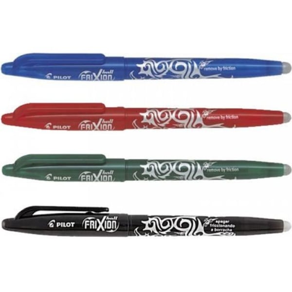 Set med 4 FriXion Ball 0.7 Pilot pennor sortiment blå röd grön svart