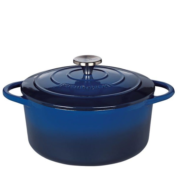 Küchenprofi - 04 0100 12 24 - Kuchenprofi emaljerad gjutjärnsgryta med lock - blå/svart insida - 24 cm