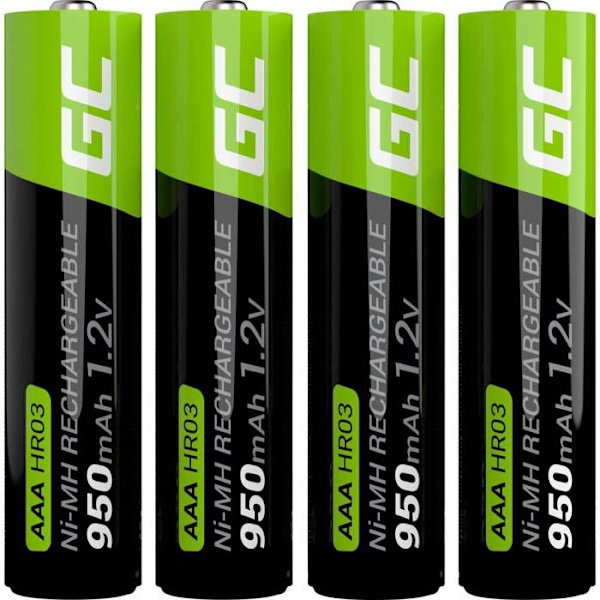 Green Cell 950mAh 1,2V Paket med 4 uppladdningsbara Ni-MH-batterier Typ AAA, Förladdade, hög kapacitet, HR03-batteri, låg självurladdning