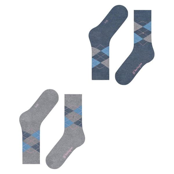 Burlington Strumpor Dam - ,Förpackning med 2,Everyday Argyle SO 2-Pack Gråblå 36/41