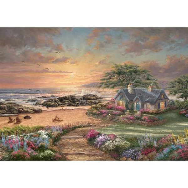 Pussel 1000 bitar: Thomas Kinkade: Stuga vid havet Enfärgad