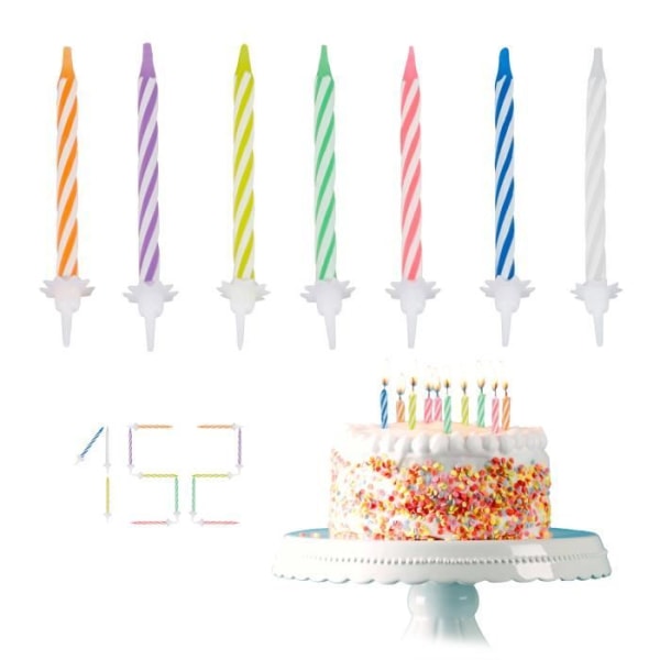 Relaxdays födelsedagsljus Set med 152 färgglada tårtljus Barnfest med stativ 6 cm - 4052025240707