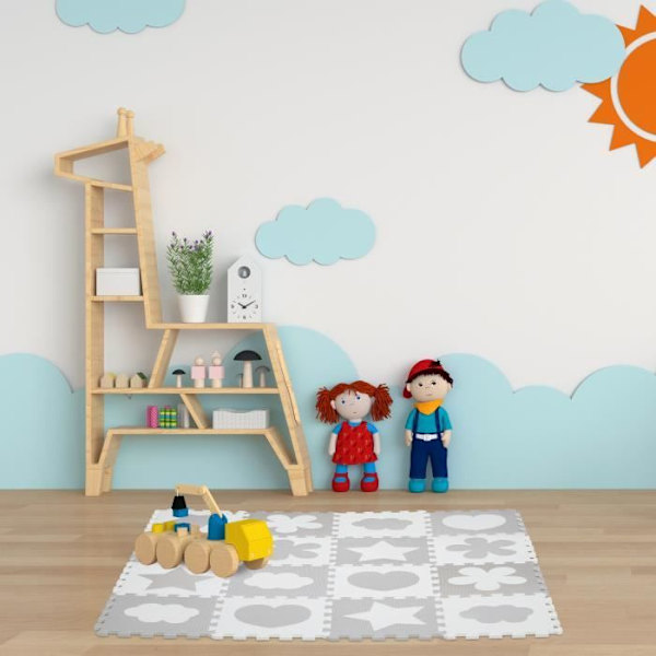 Relaxdays Puzzle golvmatta 52 delar, EVA-skum, föroreningsfri, 1,4 m2, babylekplatta, olika mönster, grå/vit grå vit