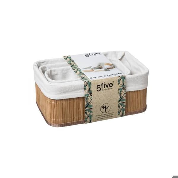 3 korgar "Vannerie" vit tyg bambu beige
