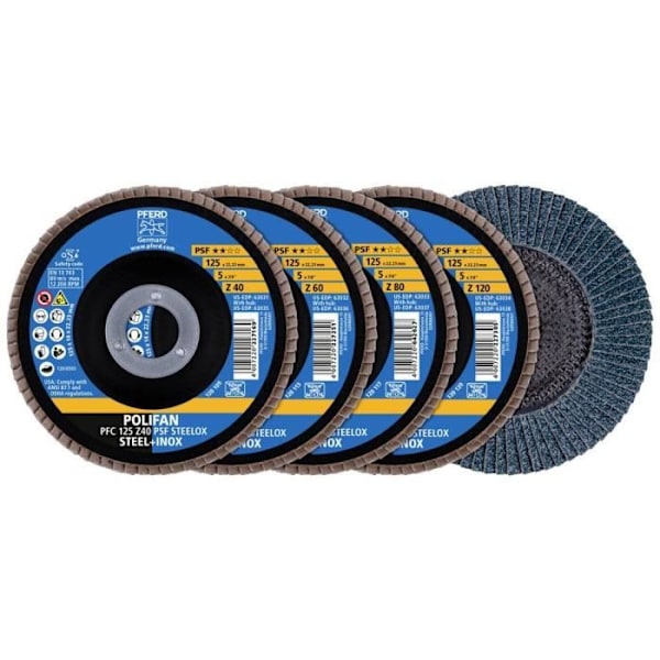 Disk för slipning med lameller - PFERD - SET PFC 125 - Diameter 125 mm - Håldiameter 22.23 mm - 4 diskar