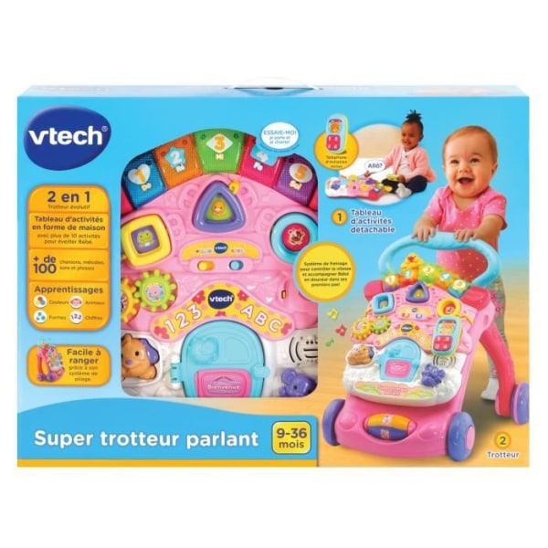 VTECH 2 i 1 talande rollator - Super Trotteur - Rosa för bebisar från 9 till 36 månader