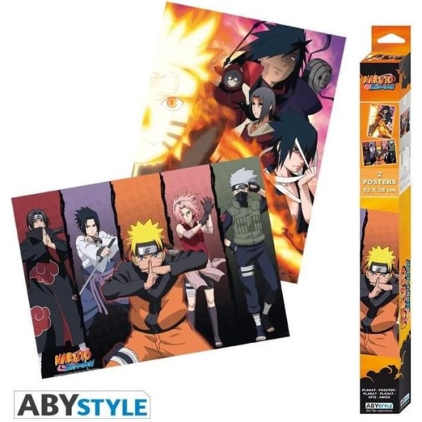 Naruto affisch - Set med 2 affischer '52x38' - Flerfärgad - Rektangulär - 52 cm Flerfärgad