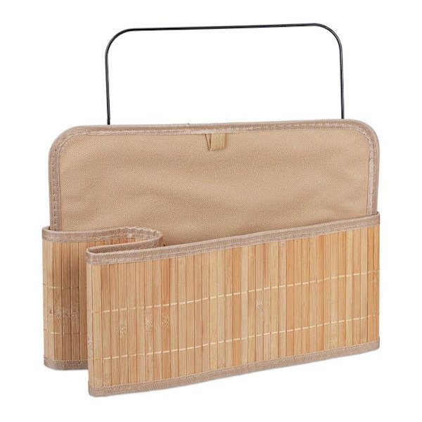 Relaxdays, korg, tygöverdrag, bambu, rektangulär, badrumskorg 16,5x38x28,5 cm, färgval brun ljus, grädde, svart